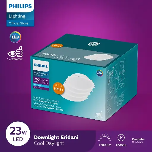 [Eridani DL190B LED18 D200 23W 865 WH MP] بانال 23 وات داخل ابيض عبوة 4 قطعة فيلبس